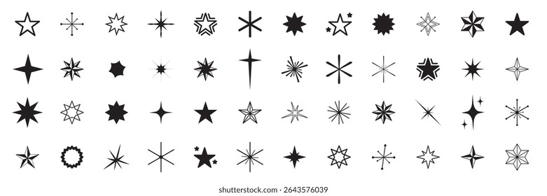 Shine star sparkle vector set. Stars sparkle doodles vector. Stars symbols vector.
