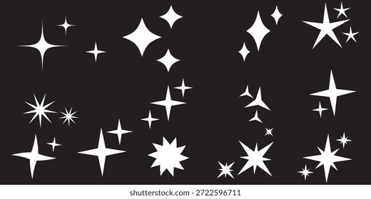 Shine star sparkle vector set. Sparkle star icons. Shine icon. Stars sparkle doodles vector. Set sparkles star symbols vector. Bright sparkle,  shiny flash star. 