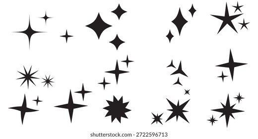 Shine star sparkle vector set. Sparkle star icons. Shine icon. Stars sparkle doodles vector. Set sparkles star symbols vector. Bright sparkle,  shiny flash star. 