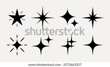 Shine star sparkle vector set. Sparkle star icons. Shine icon. Stars sparkle doodles vector. Set sparkles star symbols vector. Bright sparkle, shiny flash star.