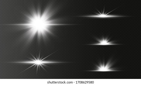  Shine starlight isolated on transparent background. Glowing light effect.Set of flashes, Lights and Sparkles on a transparent background. Bright gold flashes and glares.