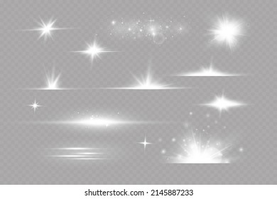  Shine starlight isolated on transparent background. Glowing light effect.Set of flashes, Lights and Sparkles on a transparent background.