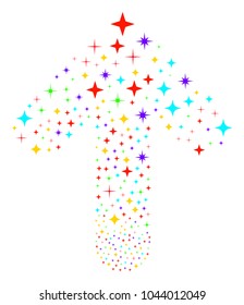 Shine Stars composition designed in the shape of upwards motion arrow. Upwards cursor arrow collage composed from shine stars pictographs.