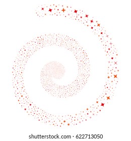 Shine Stars salute portal spiral. Vector bicolor intensive red and orange random pictographs.