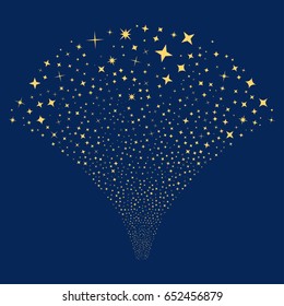 Shine Stars salute stream. Vector illustration style is flat yellow iconic symbols on a blue background. Object stream fountain combined from random symbols.