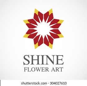 Shine sun flower red abstract vector logo design template beautiful business art icon woman company shop store symbol concept