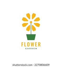 shine sunflowers vase pot plant seeds modern logo design vector icon illustration