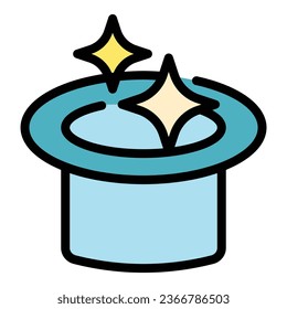 Shine top hat icon outline vector. Wizard trick. Fun illusion color flat