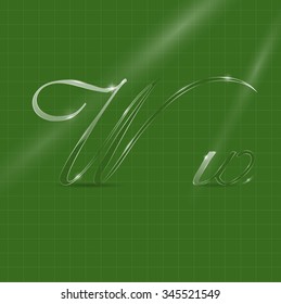 Shine Transparent Glass Italic Letters W on the Green Background