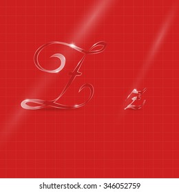 Shine Transparent Glass Italic Letters Z on the Red Background