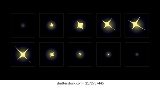 Shine Vector animation. Shine VFX sprite sheet for video game, cartoon, Animation and motion design. 2D Classic Shine light FX.