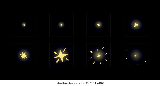 Shine Vector animation. Shine VFX sprite sheet for video game, cartoon, Animation and motion design. 2D Classic Shine light FX.