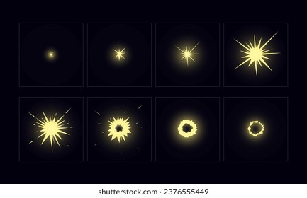 Shine Vector animation. Shine VFX sprite sheet for video game, cartoon, Animation and motion design. 2D Classic Shine light FX.