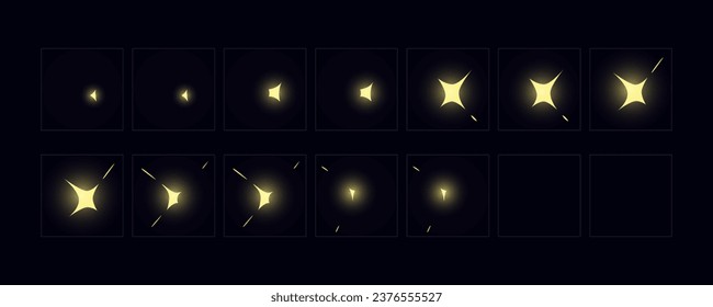 Shine Vector animation. Shine VFX sprite sheet for video game, cartoon, Animation and motion design. 2D Classic Shine light FX.