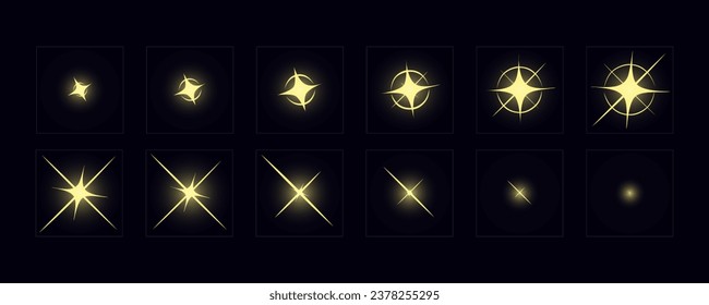 Shine Vector animation. Shine VFX sprite sheet for video game, cartoon, Animation and motion design. 2D Classic Shine light FX.