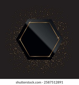 Shine vip luxury black background with golden sparkling frame. Vector illustration