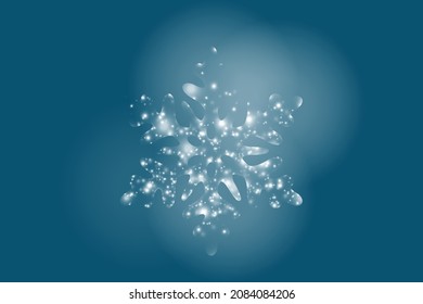 Shine white snowflake with glitter isolated on transparent background. Christmas decoration with shining sparkling light effect. Vector