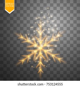 Shine white snowflake with glitter isolated on transparent background. Christmas decoration with shining sparkling light effect. Vector eps 10