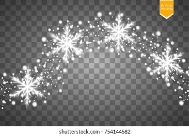 Shine white snowflake with glitter isolated on transparent background. Christmas decoration with shining sparkling light effect. Vector eps 10