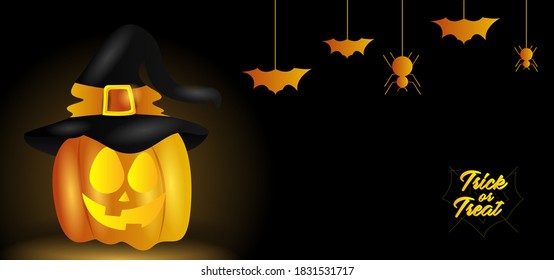 Vector de diseño de fondo de la calabaza de bruja brillante de halloween