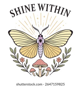brilhar dentro - Boho Mystic Moth clipart, Ilustração do Inseto da traça bonita, beleza borboleta Design Sublimação