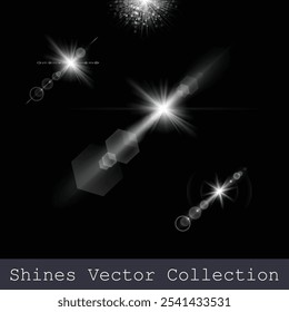 Shines vector collection, magical holiday bokeh shine, glare from headlights, flashlight light, white sun glare