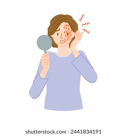 Shingles: A middle-aged woman with pain, itching, and swelling on her face