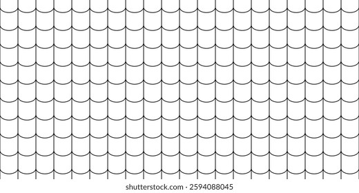 Shingles roof seamless pattern. House roof tile texture. Geometric shape design. Metal construction grid. Fish scales. Vector illustration isolated on white background.