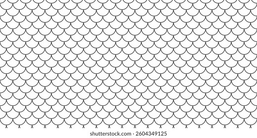 Shingles roof seamless pattern. House roof tile texture. Geometric shape design. Metal construction grid. Fish scales. Vector illustration isolated on white background.