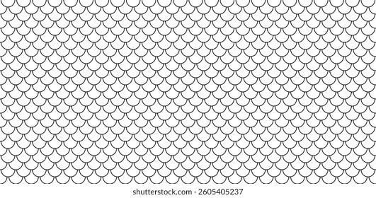 Shingles roof seamless pattern. House roof tile texture. Geometric shape design. Metal construction grid. Fish scales. Vector illustration isolated on white background.