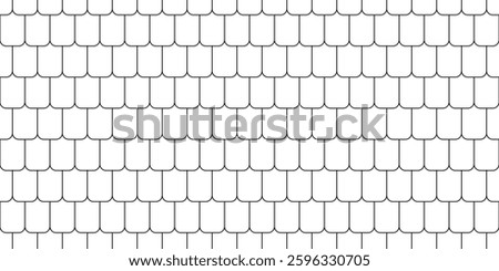 Shingles roof seamless pattern. House roof tile texture. Geometric shape design. Metal construction grid. Fish scales. Vector illustration isolated on white background.