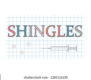 Shingles word on checkered paper sheet- vector illustration