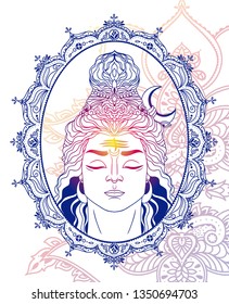 Shinig Shiva in indian style frame, can be used as greeting card for Maha Shivratria, vector illustration