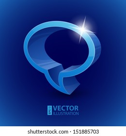 Shining 3d Chat bubble symbol on blue background. RGB EPS 10 vector illustration