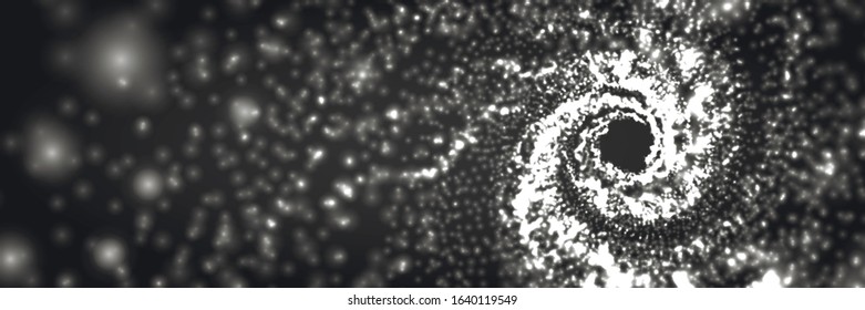 Shining abstract background with flowing dots.Digital data visualization.Futuristic vector illustration.Glowing particles liquid dynamic flow. 