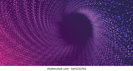 Shining abstract background with flowing dots.Digital data visualization.Futuristic vector illustration.Glowing particles liquid dynamic flow. 