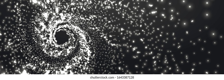 Shining abstract background with flowing dots.Digital data visualization.Futuristic vector illustration.Glowing particles liquid dynamic flow. 