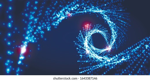 Shining abstract background with flowing dots.Digital data visualization.Futuristic vector illustration.Glowing particles liquid dynamic flow. 