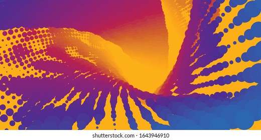 Shining abstract background with flowing dots.Digital data visualization.Futuristic vector illustration.Glowing particles liquid dynamic flow. 