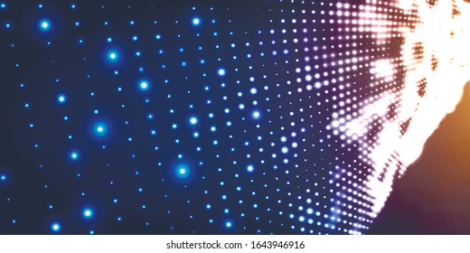 Brillante fondo abstracto con puntos de flujo.Visualización digital de datos.Ilustración vectorial futurista.Flujo dinámico líquido de partículas brillantes. 