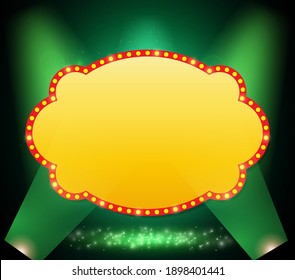 Abstrakter Hintergrund mit grünem Licht, Staub und Retro-Banner. Vektorgrafik für Design