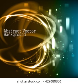 Shining abstract dark background. Burning vector frame with sparkling fibers
