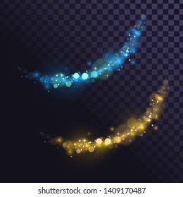 Shining abstract elements, blurred sparks, fiery curved lines of shimmering dust