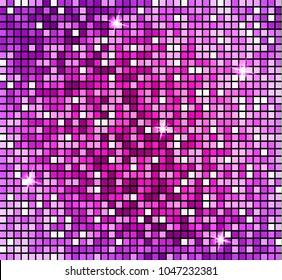Shining abstract pink mosaic background. Shiny mosaic in disco ball style. Vector silver disco lights background. Abstract background.