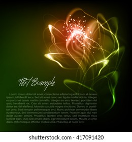 Shining ardent flower. Abstract vector dark green background a shine flower