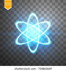 Shining atom scheme. Isolated on black transparent background. Vector illustration, eps 10.