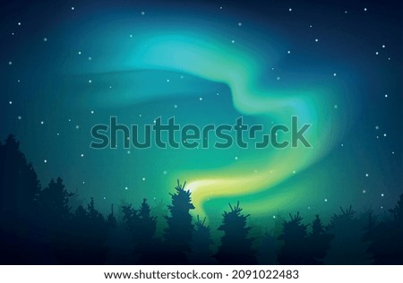 Shining aurora effect in arctic night starry sky colored background realistic vector illustration
