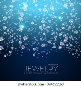 Shining Background for Jewelry Design. Falling Gems. Diamond & Luxury Space. Vector illustration.