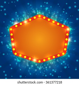 Shining background with retro casino light banner. Vector illustration