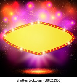Shining background with retro casino light banner. Vector illustration